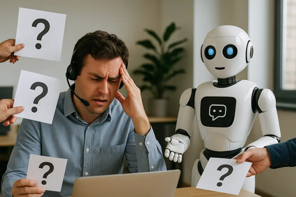 Illustration of automating support tasks to lift the burden off human agents.