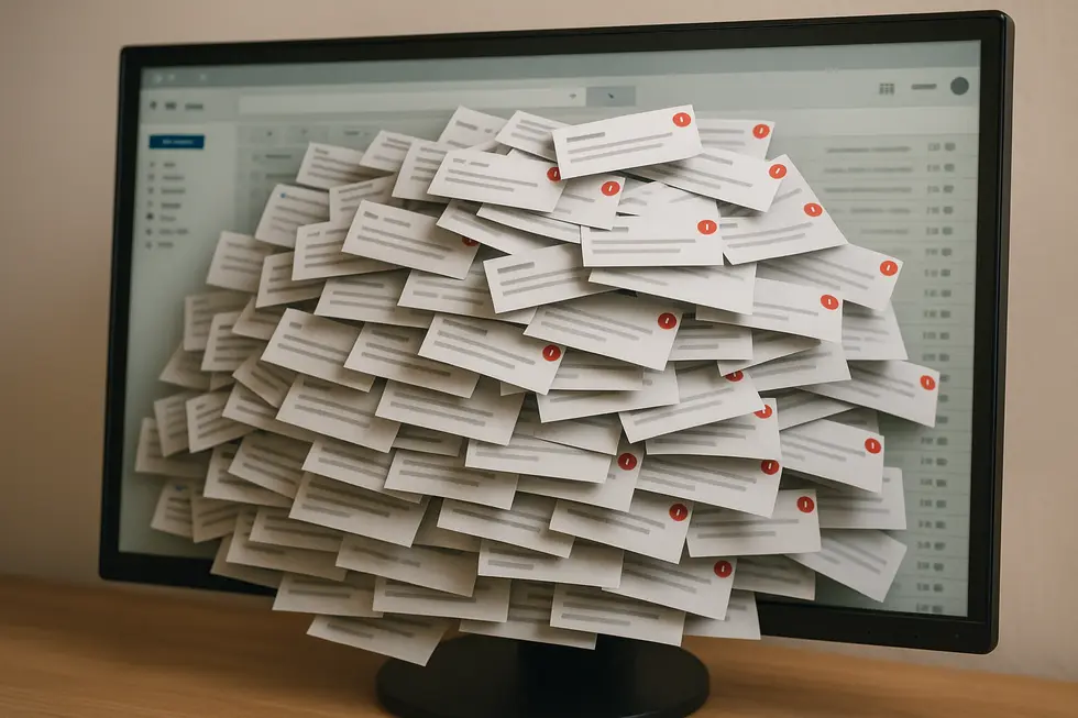 A depiction of digital inbox clutter, symbolizing ignored cold outreach.