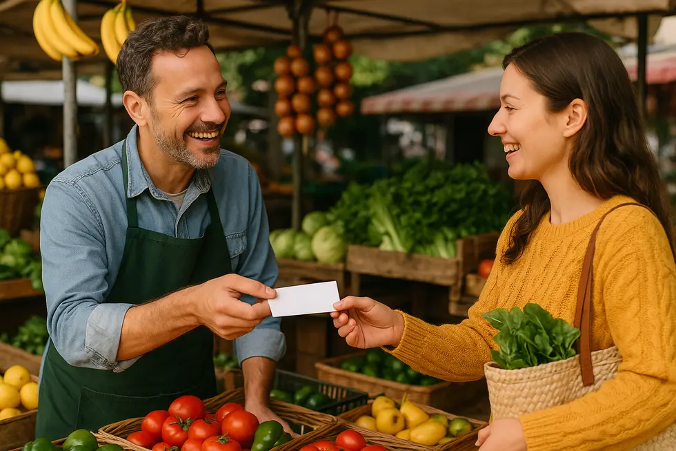 Small business owner offering a discount voucher to increase sales.