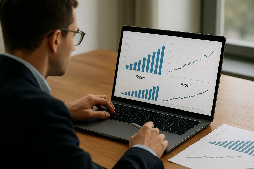 A financial planner delving into growth strategies by examining sales and profit metrics.