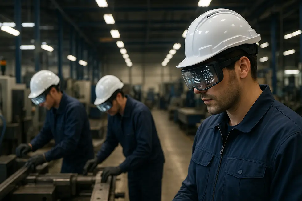 Smart helmets equipped with AI data interfaces transforming industrial safety and efficiency.