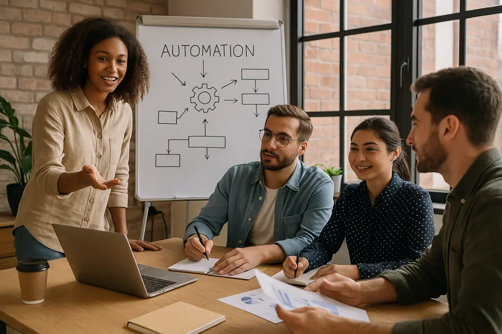 Illustration of automating support tasks to lift the burden off human agents.