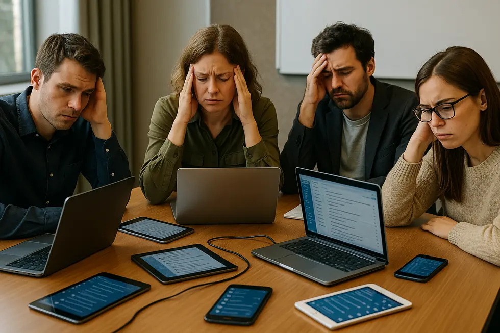 A team grappling with communication breakdowns due to multiple, disconnected platforms.