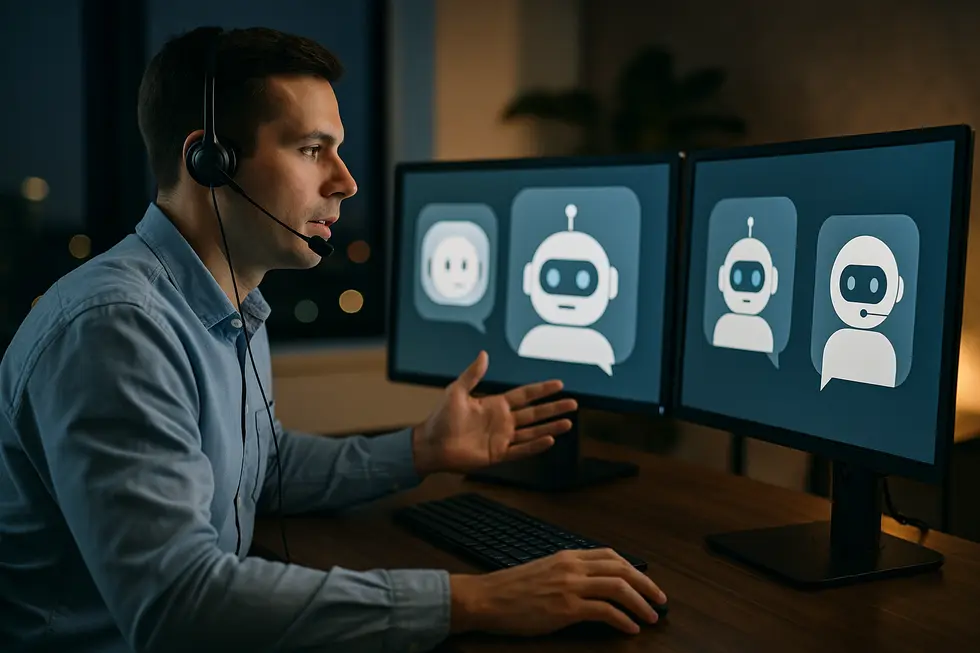 An operator working with AI chatbots to provide seamless 24/7 customer service.