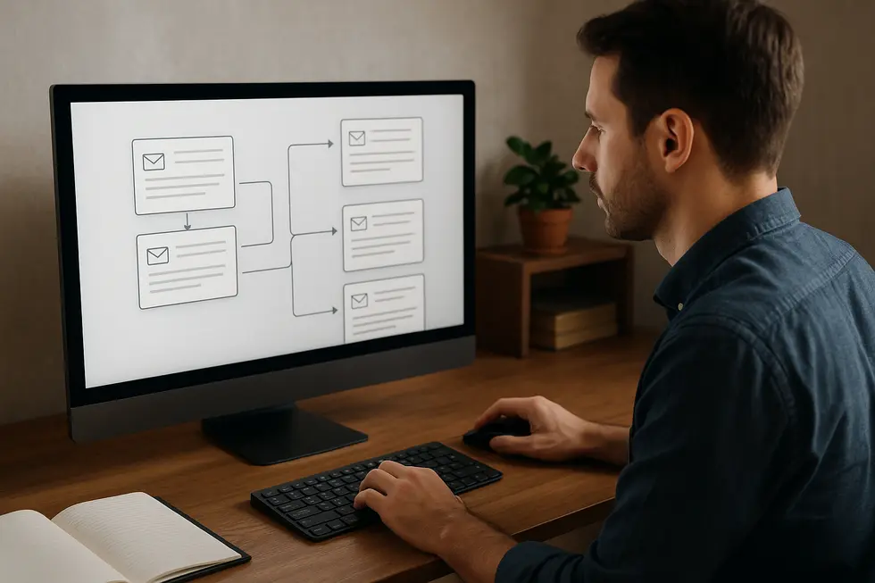 Business owner crafting personalized email sequences to enhance follow-up communication.