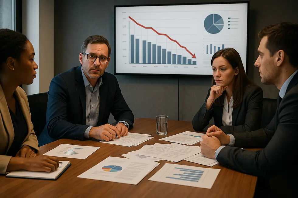 Business professionals analyzing the impact of unfollowed lead inquiries on revenue.
