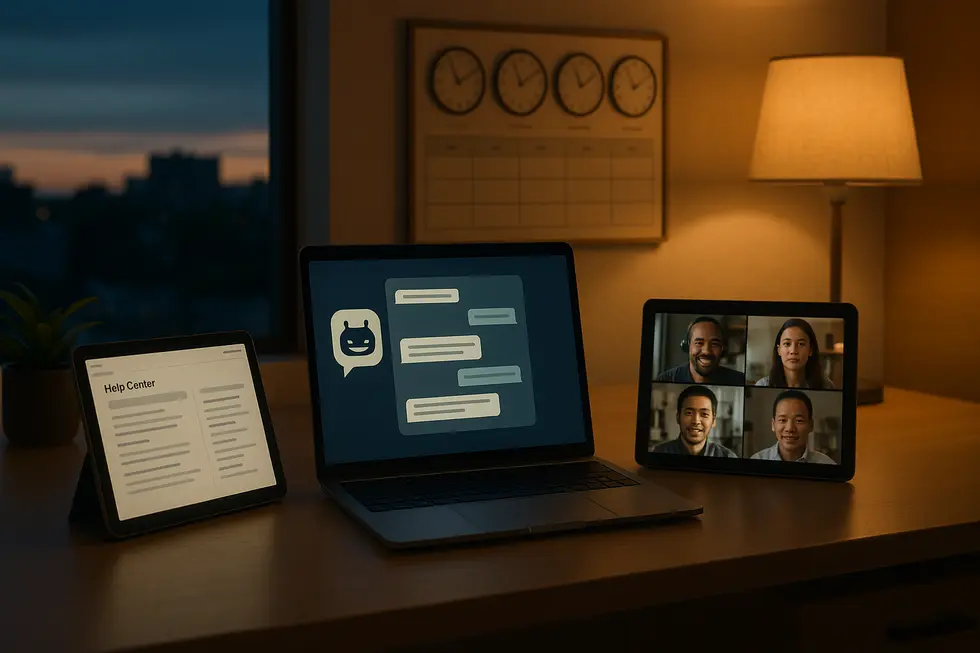A chatbot and knowledge base working together to answer common customer questions any time.