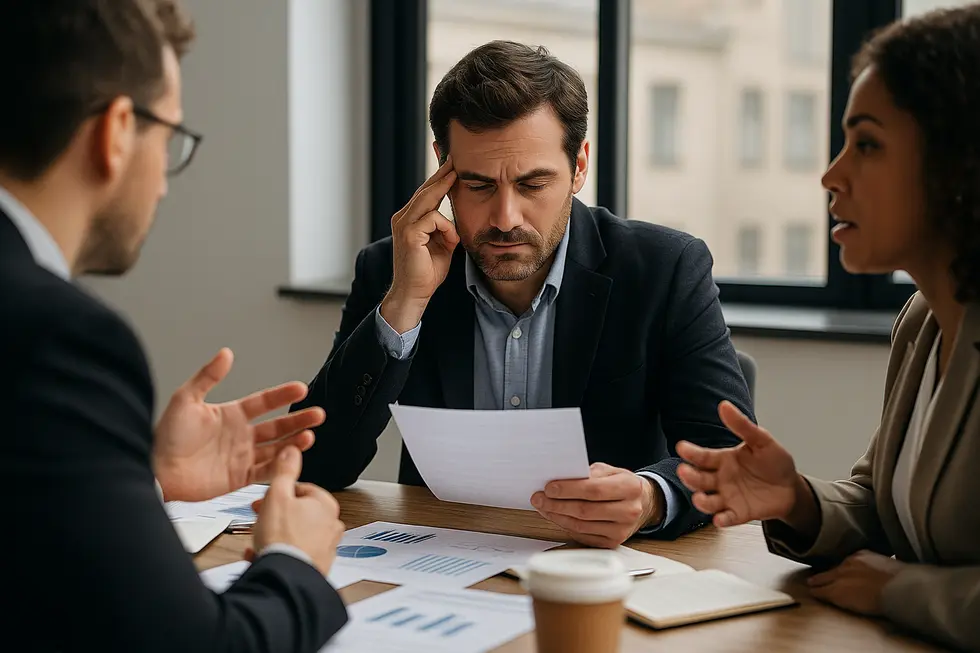 A business meeting capturing the essence of decision delays in negotiations.