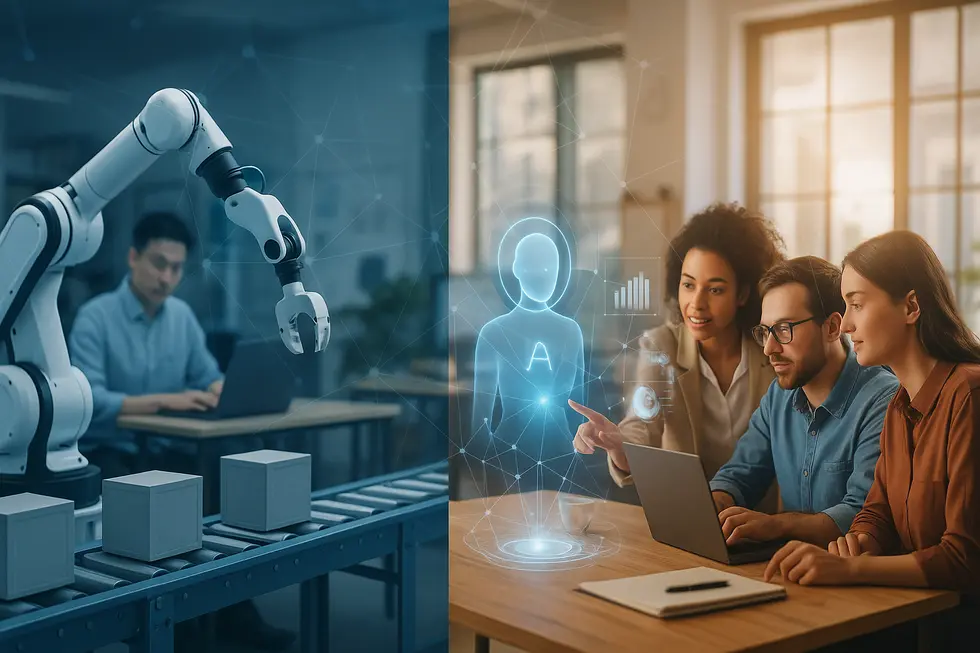Contrast between rule-bound automation and adaptive AI agents in a business context.