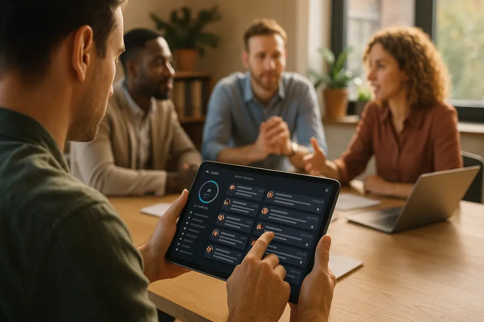 A human sales team supported by an AI dashboard that manages high-volume interactions.