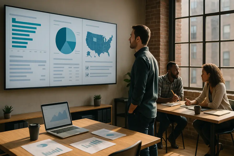 A manager reviews synchronized data dashboards that power a reliable AI agent.
