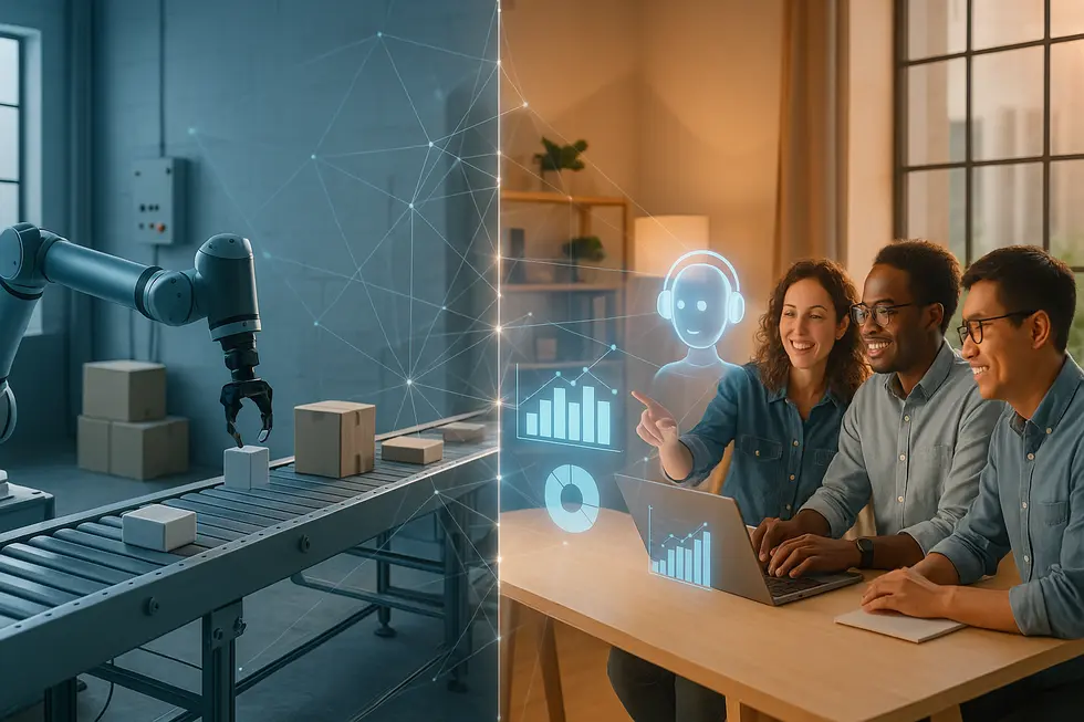 Contrast between rule-bound automation and adaptive AI agents in a business context.