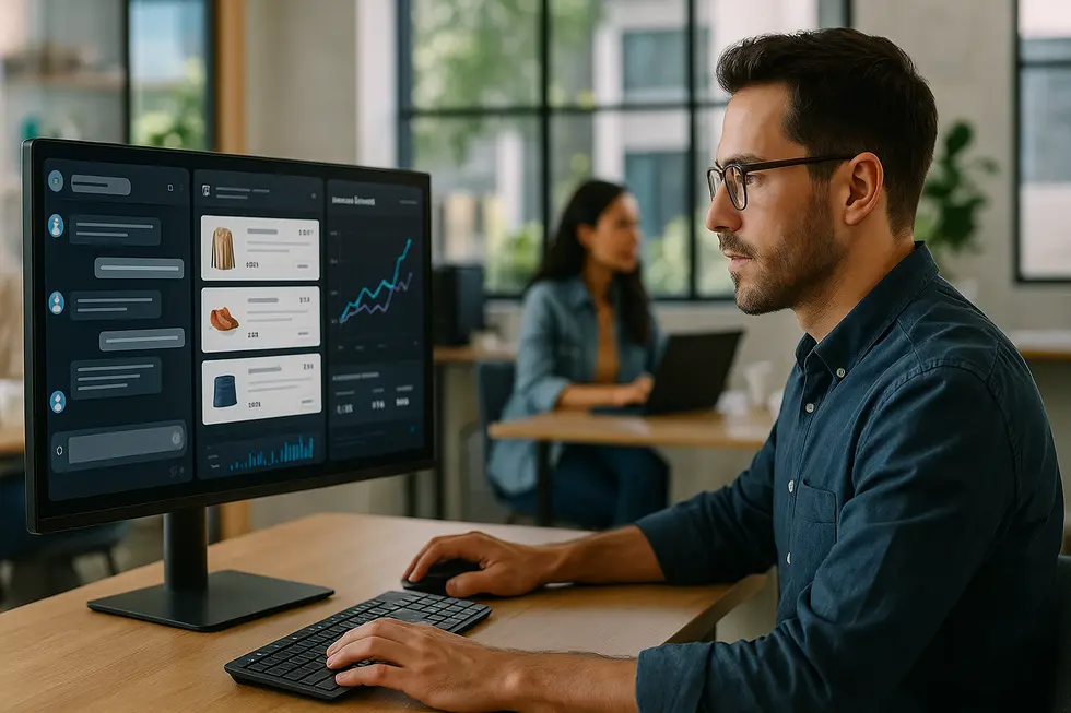 A small business dashboard showing customer service conversations and AI-driven sales recommendations in action.