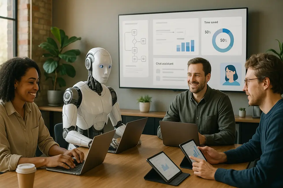 A small team using an AI dashboard to automate tasks and augment their workflow.