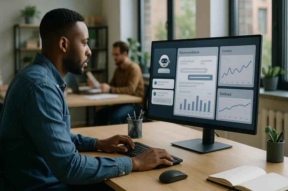 A small business dashboard showing customer service conversations and AI-driven sales recommendations in action.