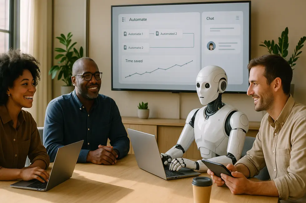A small team using an AI dashboard to automate tasks and augment their workflow.